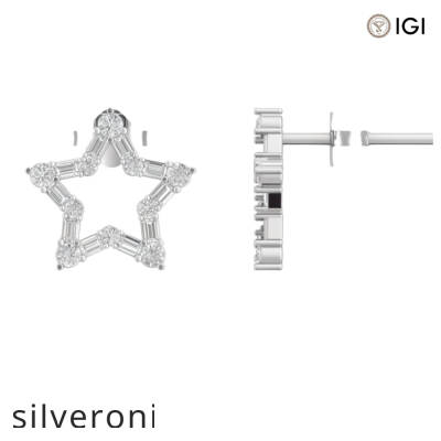 0.70 Carat Round Natural Diamond Open Star Stud Earrings in 18KT Gold - 2
