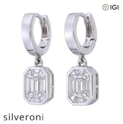 0.80 Carat Emerald Cut Natural Diamond Huggie Drop Earrings in 18kt Gold - Silveroni