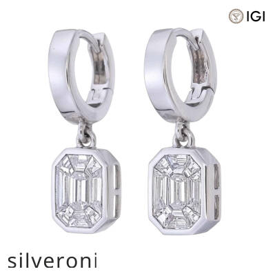 0.80 Carat Emerald Cut Natural Diamond Huggie Drop Earrings in 18kt Gold - 1