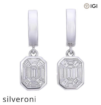 0.80 Carat Emerald Cut Natural Diamond Huggie Drop Earrings in 18kt Gold - 2