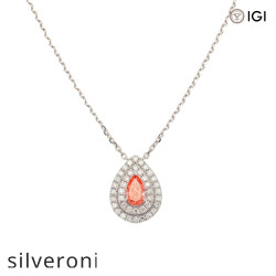 0.87 Carat Pear Shape Fancy Pink Lab Grown Diamond Halo Pendant - Silveroni