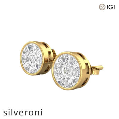 1-Carat Look Round Diamond Bezel Illusion Stud Earrings in 18K Gold - 2