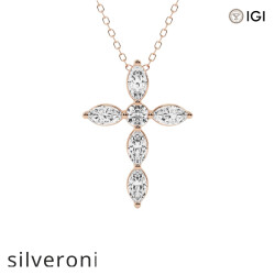 1 Carat Marquise and Round Lab Grown Diamond Cross Pendant in 14K Rose Gold - Silveroni