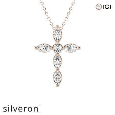 1 Carat Marquise and Round Lab Grown Diamond Cross Pendant in 14K Rose Gold - 1