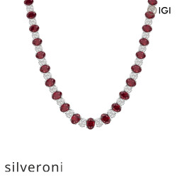 10 Carat Oval Lab Grown Diamond and Oval Ruby Graduated Necklace in 14K White Gold - Silveroni