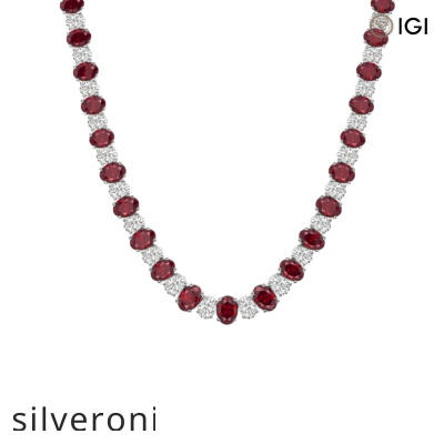 10 Carat Oval Lab Grown Diamond and Oval Ruby Graduated Necklace in 14K White Gold - 1