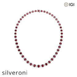 10 Carat Oval Lab Grown Diamond and Oval Ruby Graduated Necklace in 14K White Gold - 2