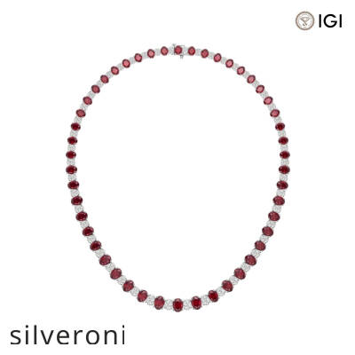 10 Carat Oval Lab Grown Diamond and Oval Ruby Graduated Necklace in 14K White Gold - 2