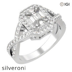 1.00 Carat Emerald Cut Diamond Halo Ring in 18kt Gold - Silveroni