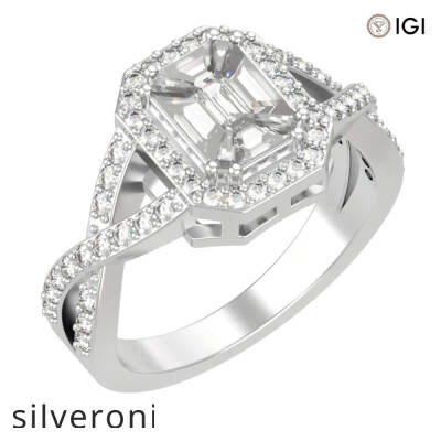 1.00 Carat Emerald Cut Diamond Halo Ring in 18kt Gold - 1