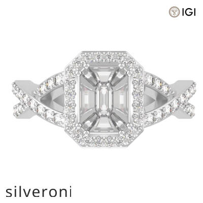 1.00 Carat Emerald Cut Diamond Halo Ring in 18kt Gold - 2