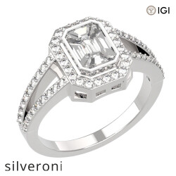 1.00 Carat Emerald Cut VS Clarity Diamond Halo Ring in 18kt Gold - 1