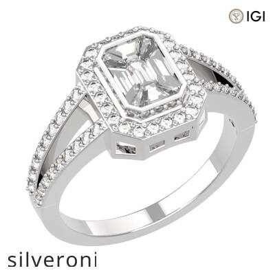 1.00 Carat Emerald Cut VS Clarity Diamond Halo Ring in 18kt Gold - 1