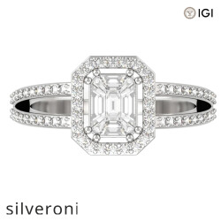 1.00 Carat Emerald Cut VS Clarity Diamond Halo Ring in 18kt Gold - 2