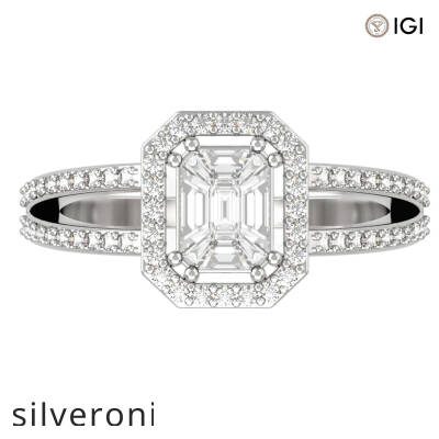 1.00 Carat Emerald Cut VS Clarity Diamond Halo Ring in 18kt Gold - 2