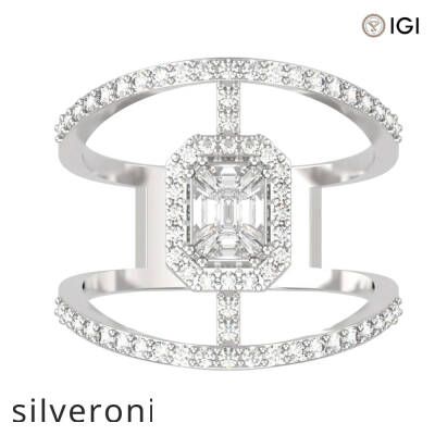 1.00 Carat Emerald Cut VS Clarity Diamond Halo Ring in 18kt Gold - 2