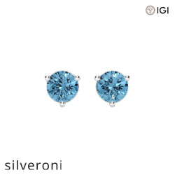 1.00 Carat Round Lab Grown Blue Diamond Stud Earrings - Silveroni