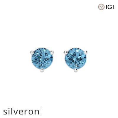 1.00 Carat Round Lab Grown Blue Diamond Stud Earrings - 1