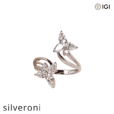 1.04 Carat Pear and Round Lab Grown Diamond Bypass Ring in 14K White Gold - 1