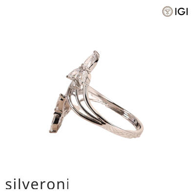 1.04 Carat Pear and Round Lab Grown Diamond Bypass Ring in 14K White Gold - 3