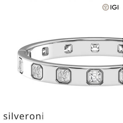 10.75 Carat Asscher Lab Grown Diamond Bangle Bracelet 14K White Gold - 2