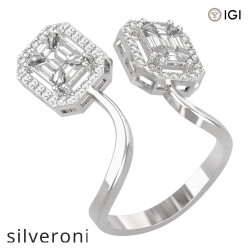 1.10 Carat Emerald Cut Natural Diamond Toi et Moi Bypass Ring in 18kt Gold - Silveroni