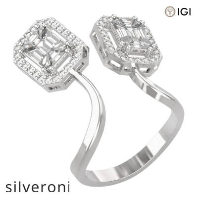 1.10 Carat Emerald Cut Natural Diamond Toi et Moi Bypass Ring in 18kt Gold - 1