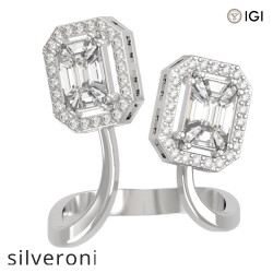 1.10 Carat Emerald Cut Natural Diamond Toi et Moi Bypass Ring in 18kt Gold - 2