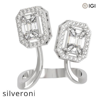 1.10 Carat Emerald Cut Natural Diamond Toi et Moi Bypass Ring in 18kt Gold - 2