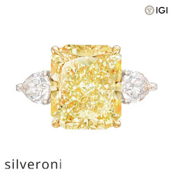 12.11 Carat Fancy Intense Yellow Pear Lab Grown Diamond Ring - Silveroni