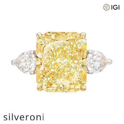 12.11 Carat Fancy Intense Yellow Pear Lab Grown Diamond Ring - 1