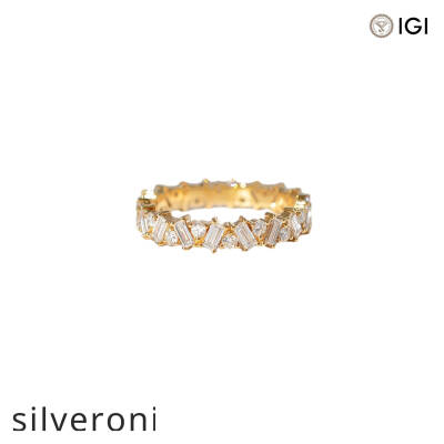 1.24 Carat Emerald and Round Lab Grown Diamond Yellow Gold Band - 1