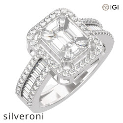 1.30 Carat Emerald Cut Natural Diamond Halo Ring in 18kt Gold - Silveroni