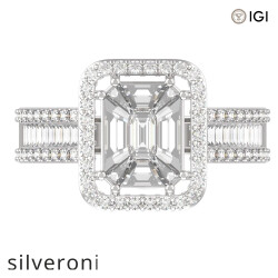 1.30 Carat Emerald Cut Natural Diamond Halo Ring in 18kt Gold - 2