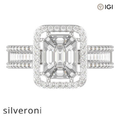 1.30 Carat Emerald Cut Natural Diamond Halo Ring in 18kt Gold - 2