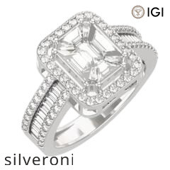 1.30 Carat Emerald Cut Natural Diamond Halo Ring in 18kt Gold - 3