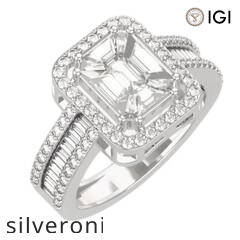 1.30 Carat Emerald Cut Natural Diamond Halo Ring in 18kt Gold - 3