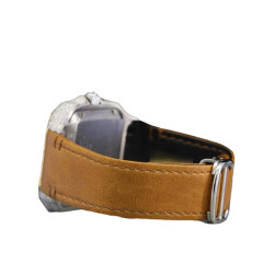 14.0 Carat Round Excellent Cut D/E VVS Lab Grown Diamond Watch with Brown Leather Strap - 2