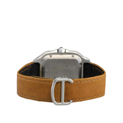 14.0 Carat Round Excellent Cut D/E VVS Lab Grown Diamond Watch with Brown Leather Strap - 4