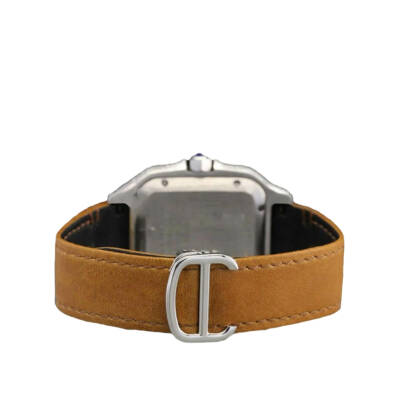 14.0 Carat Round Excellent Cut D/E VVS Lab Grown Diamond Watch with Brown Leather Strap - 4