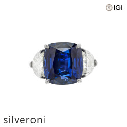 14.33 Carat Cushion Lab Grown Sapphire and Diamond Platinum Ring - Silveroni