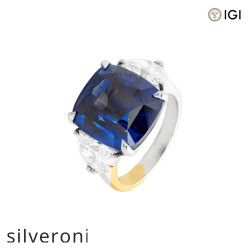 14.33 Carat Cushion Lab Grown Sapphire and Diamond Platinum Ring - 2