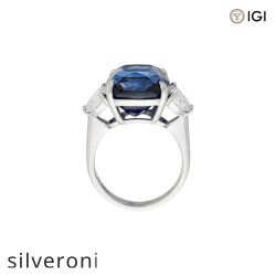 14.33 Carat Cushion Lab Grown Sapphire and Diamond Platinum Ring - 3