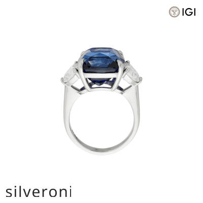 14.33 Carat Cushion Lab Grown Sapphire and Diamond Platinum Ring - 3