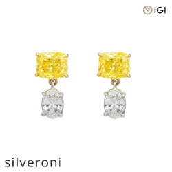 14KT Two Tone Lab Grown Diamond Cushion & Oval Drop Earrings 4.61 CTW - Silveroni