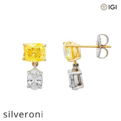 14KT Two Tone Lab Grown Diamond Cushion & Oval Drop Earrings 4.61 CTW - 2