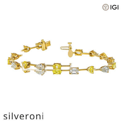 14KT Yellow Gold 8.49 Carat Lab Grown Fancy Yellow & White Diamond Bracelet - 1