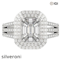 1.50 Carat Emerald Cut Lab Grown Diamond Double Halo Ring in 18K White Gold - 2