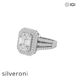 1.50 Carat Emerald Cut Lab Grown Diamond Double Halo Ring in 18K White Gold - 3