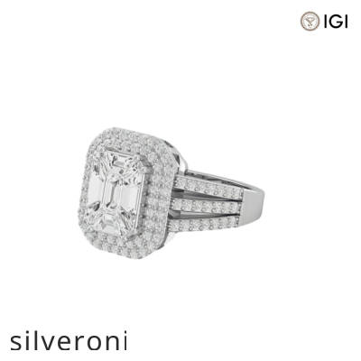 1.50 Carat Emerald Cut Lab Grown Diamond Double Halo Ring in 18K White Gold - 3